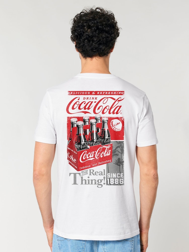 All + Every White Coca Cola Retro Bottle Crate Back Print Mens T-Shirt - Image 2 of 4