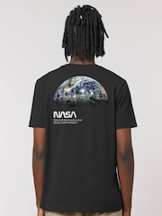 All + Every Black NASA View Of The Earth Back Print Mens T-Shirt - Image 2 of 4