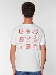 All + Every White Peanuts Snoopy Sitting Alongside Antiques Back Print Mens T-Shirt - Image 2 of 4