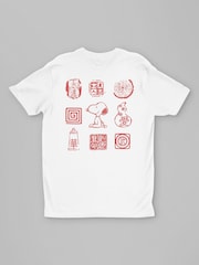 All + Every White Peanuts Snoopy Sitting Alongside Antiques Back Print Mens T-Shirt - Image 3 of 4