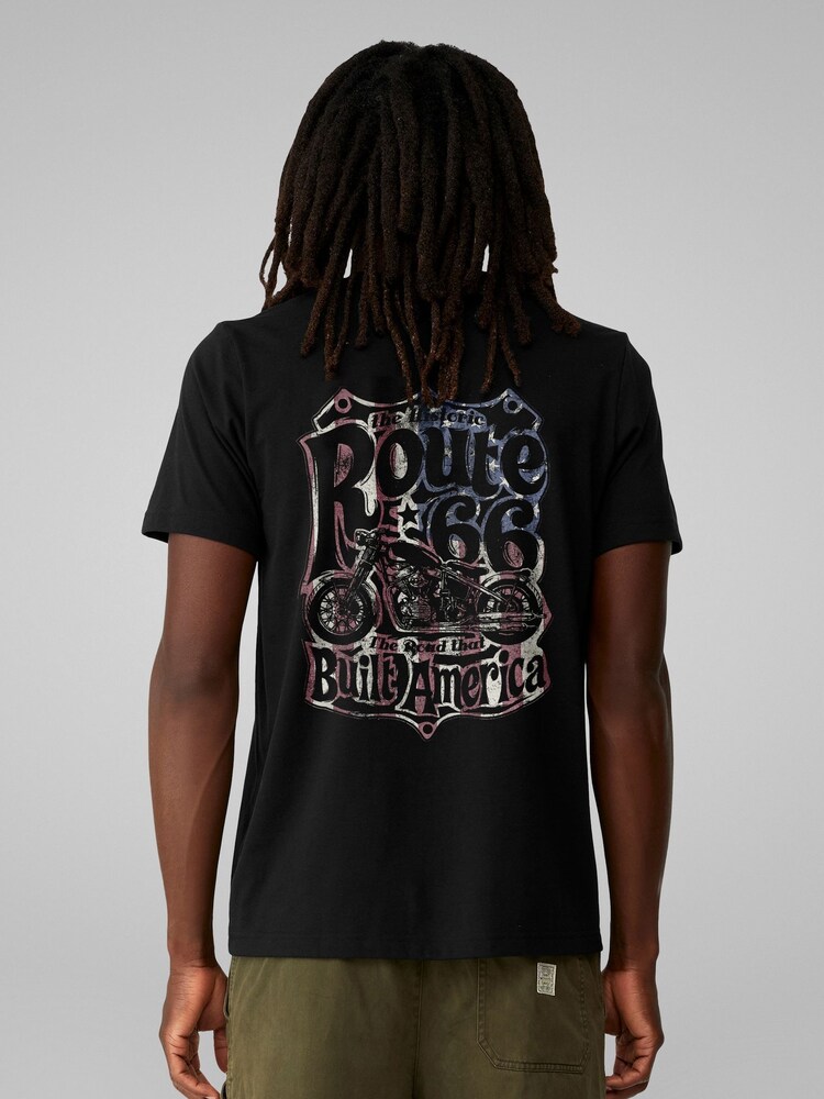 All + Every Black Route 66 70's US Flag Back Print Mens T-Shirt - Image 1 of 4 All + Every Black Route 66 70's US Flag Back Print Mens T-Shirt - Image 1 of 4