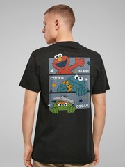 All + Every Black Sesame Street Elmo Cookie Monster And Oscar Trio Back Print Mens T-Shirt - Image 2 of 4