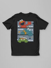 All + Every Black Sesame Street Elmo Cookie Monster And Oscar Trio Back Print Mens T-Shirt - Image 3 of 4