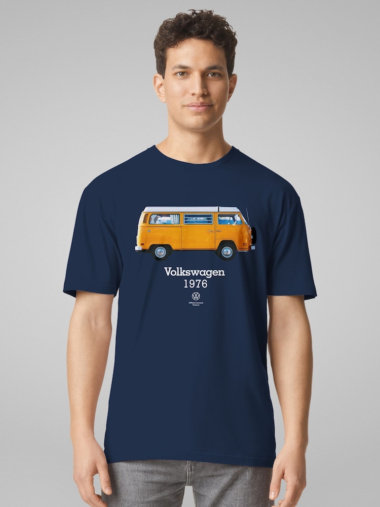 All + Every Blue Volkswagen 1976 Camper Bus Side Profile Mens T-Shirt - Image 1 of 4