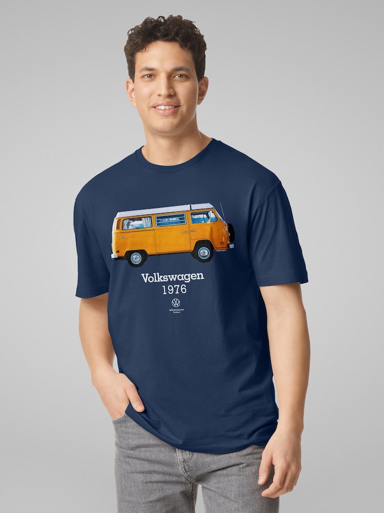 All + Every Blue Volkswagen 1976 Camper Bus Side Profile Mens T-Shirt - Image 2 of 4