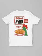 All + Every White Kellogg's Corn Flakes Breakfast Cereal Box Art 1983 Back Print Mens T-Shirt - Image 3 of 4