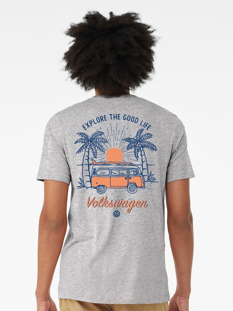All + Every Grey Volkswagen Explore The Good Life Back Print Mens T-Shirt - Image 1 of 4