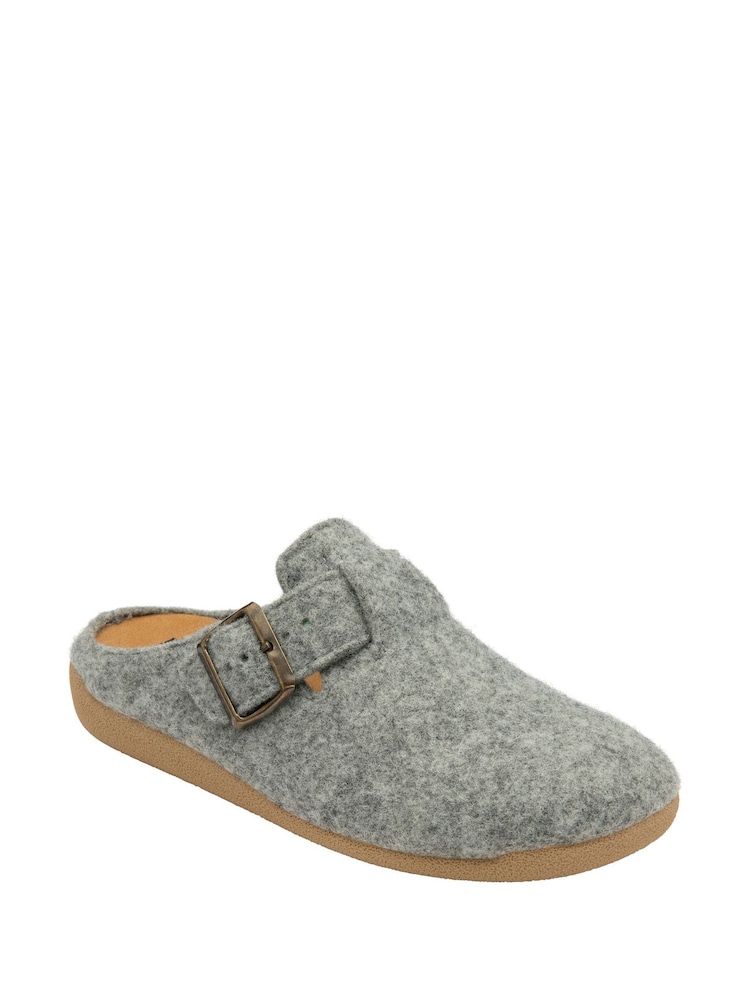 Lotus Grey Textile Mule Slippers - Image 1 of 4 Lotus Grey Textile Mule Slippers - Image 1 of 4