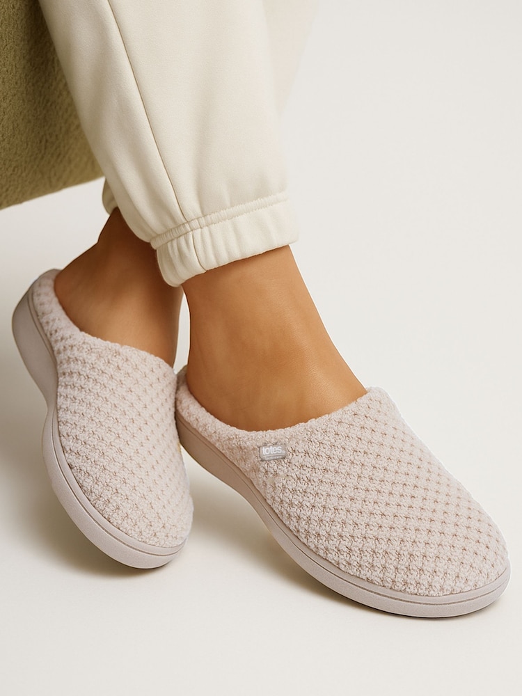 Totes Cream Isotoner Popcorn Terry Mules Slippers - Image 1 of 5 Totes Cream Isotoner Popcorn Terry Mules Slippers - Image 1 of 5