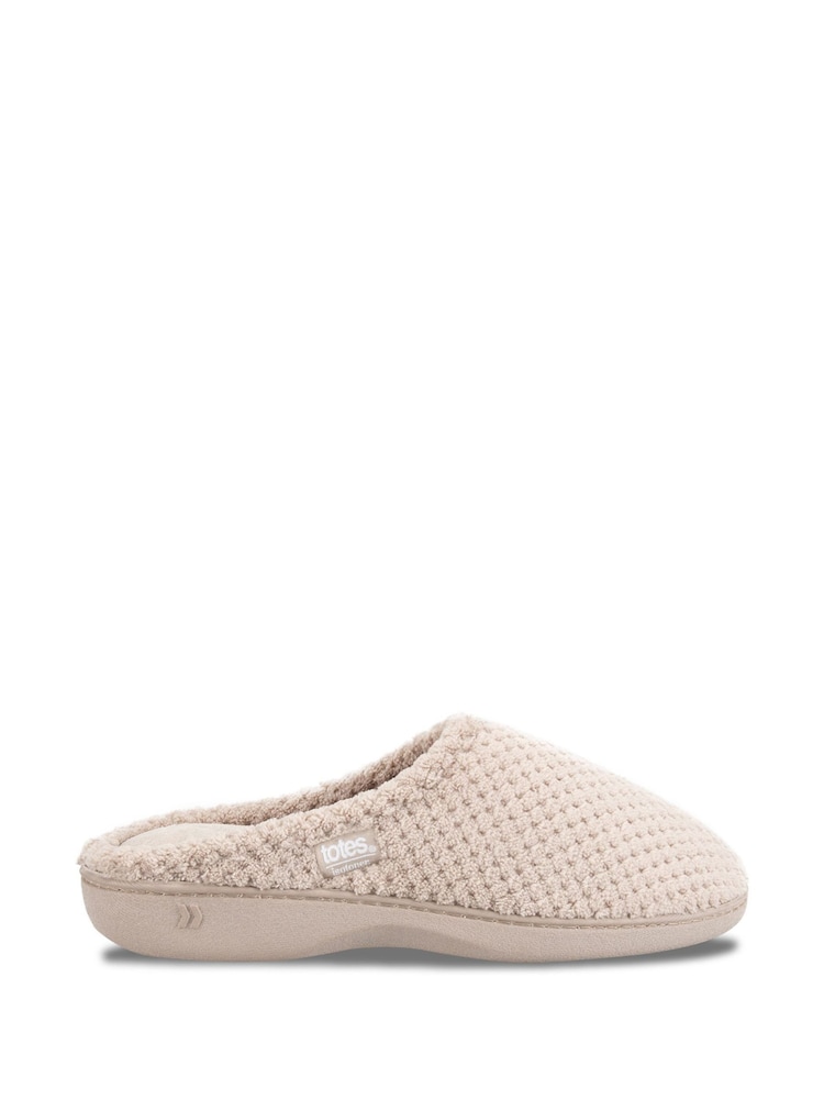 Totes Cream Isotoner Popcorn Terry Mules Slippers - Image 2 of 5 Totes Cream Isotoner Popcorn Terry Mules Slippers - Image 2 of 5