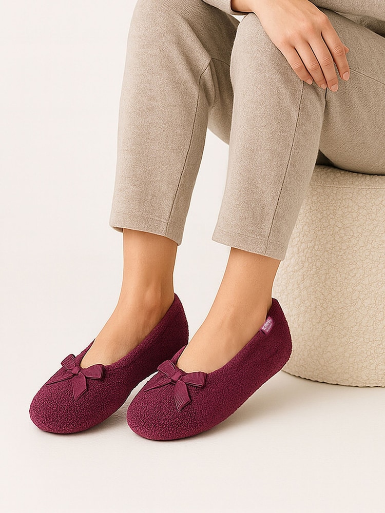 Totes Red Isotoner Terry Ballet Slippers With Bow - Image 1 of 5