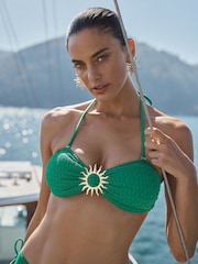 Love & Roses Bright Green Bandeau Textured Sun Trim Bikini Top - Image 2 of 4
