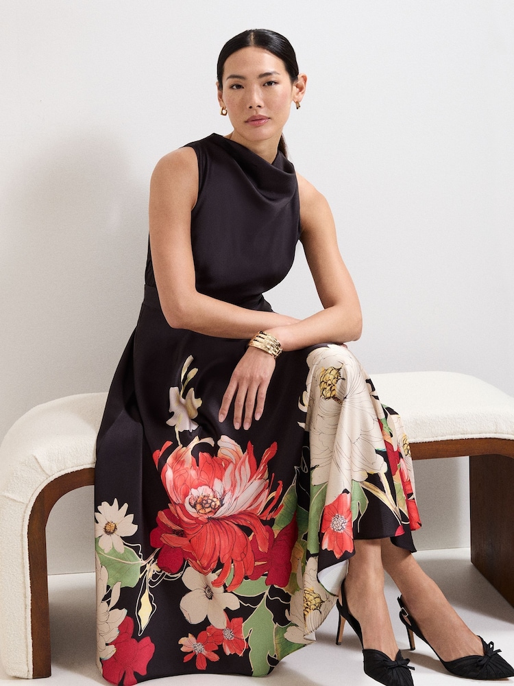 Phase Eight Black Natalie Floral Print Dress - Image 6 of 6 Phase Eight Black Natalie Floral Print Dress - Image 6 of 6