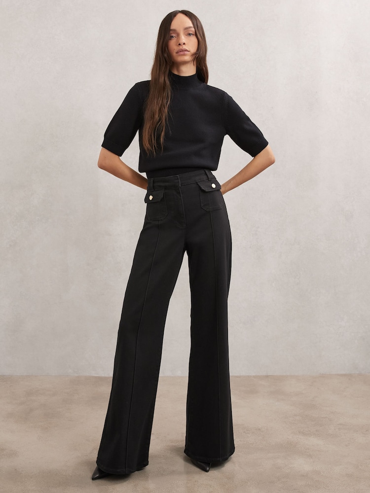 Reiss Black Ria Flared Pocket-Detail Jeans - Image 1 of 7 Reiss Black Ria Flared Pocket-Detail Jeans - Image 1 of 7