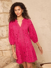 Love & Roses Pink Broderie Mini Kaftan - Image 2 of 4