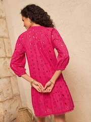 Love & Roses Pink Broderie Mini Kaftan - Image 3 of 4