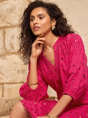 Love & Roses Pink Broderie Mini Kaftan - Image 4 of 4