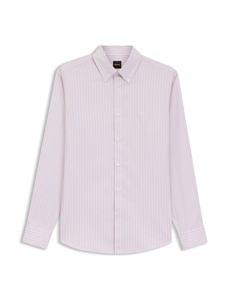 BOSS Purple Ricoplus Stripe Regular-Fit Oxford Shirt - Image 7 of 7
