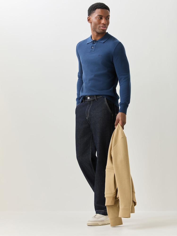 BOSS Blue Asac Knitted Polo Shirt - Image 2 of 6 BOSS Blue Asac Knitted Polo Shirt - Image 2 of 6