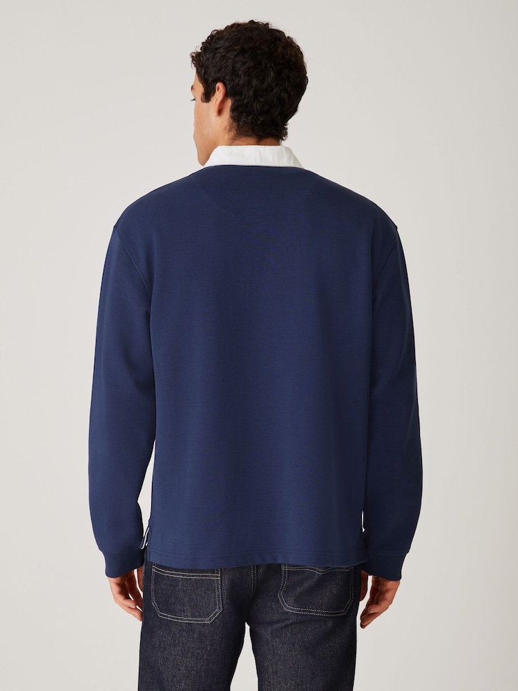 BOSS Blue Contrast Collar Logo Polo Shirt - Image 2 of 4 BOSS Blue Contrast Collar Logo Polo Shirt - Image 2 of 4