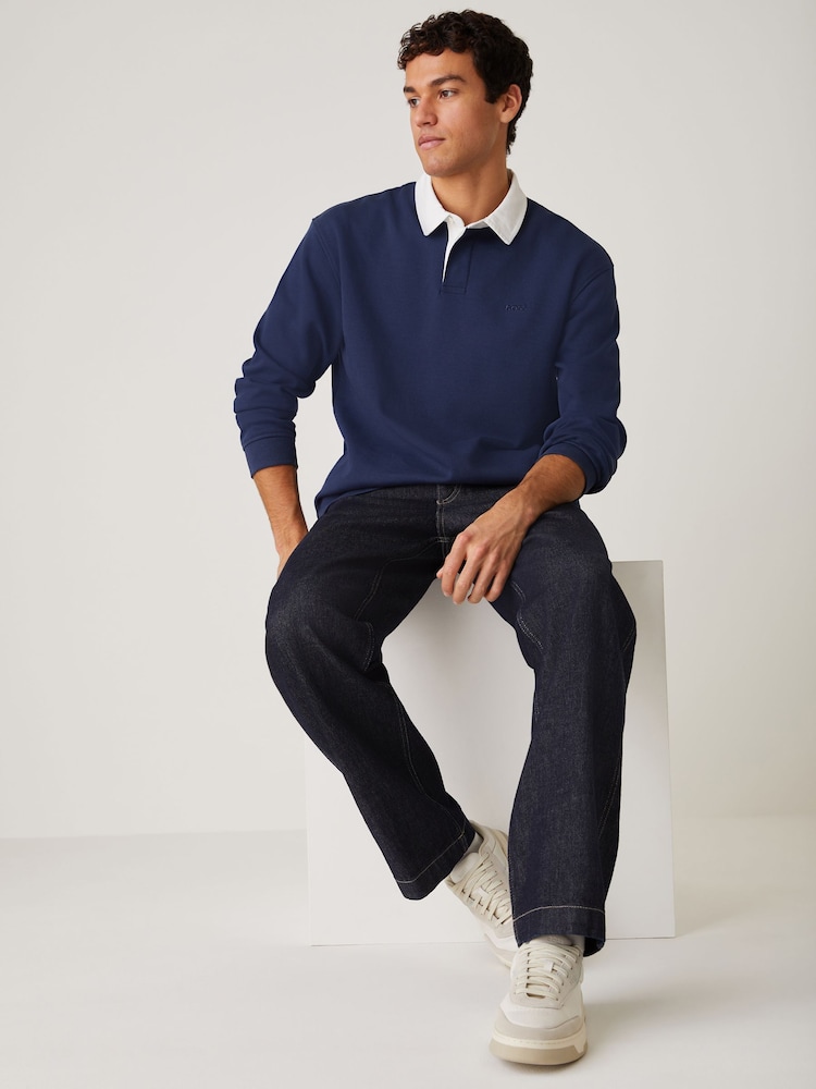 BOSS Blue Contrast Collar Logo Polo Shirt - Image 4 of 4 BOSS Blue Contrast Collar Logo Polo Shirt - Image 4 of 4