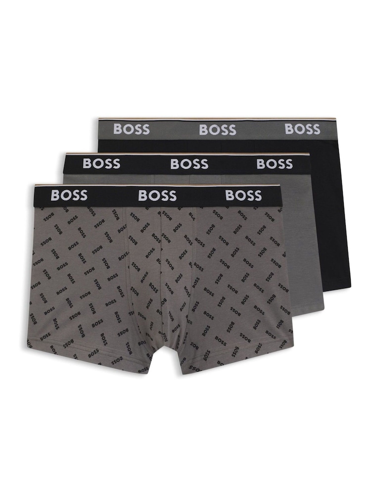 BOSS Grey Power Logo Boxer Trunks 3 Pack - Image 1 of 1 BOSS Grey Power Logo Boxer Trunks 3 Pack - Image 1 of 1