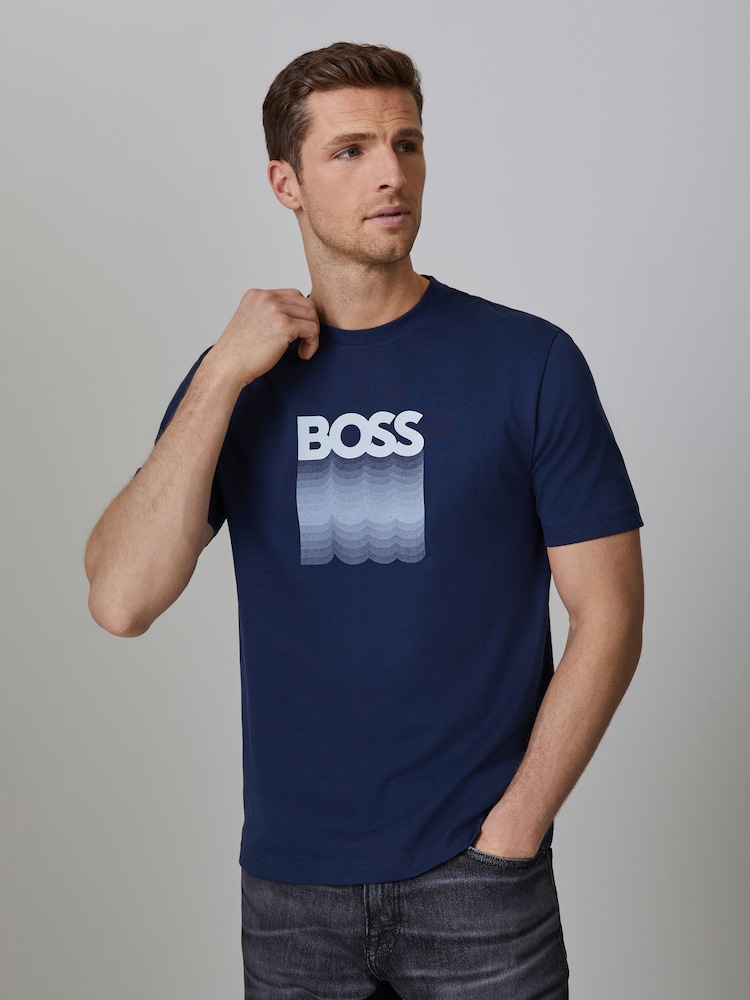 BOSS Blue Graphic Regular-Fit T-Shirt - Image 1 of 5 BOSS Blue Graphic Regular-Fit T-Shirt - Image 1 of 5