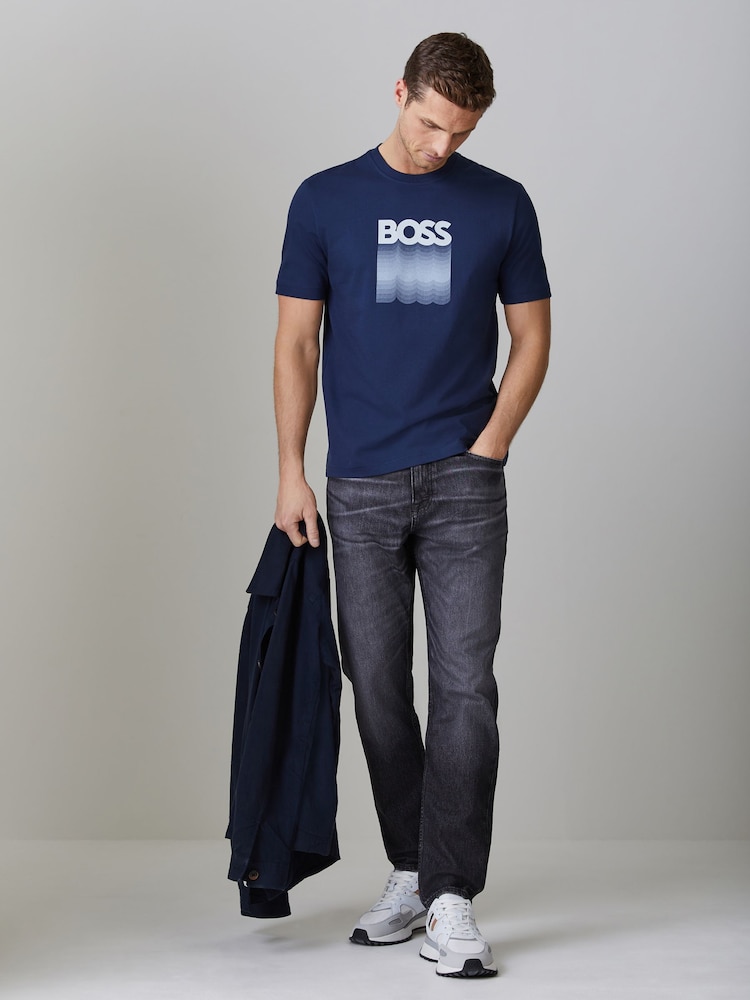 BOSS Blue Graphic Regular-Fit T-Shirt - Image 2 of 5 BOSS Blue Graphic Regular-Fit T-Shirt - Image 2 of 5