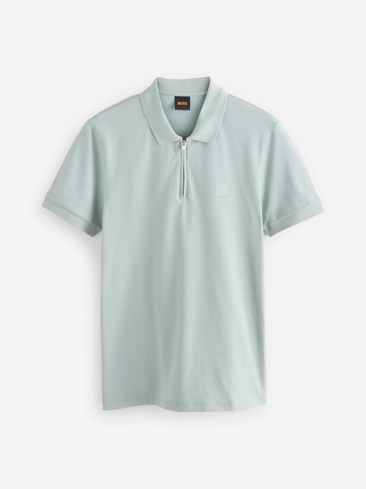 BOSS Silver Slim-Fit Logo Quarter Zip Polo Shirt - Image 1 of 1