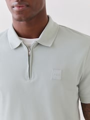 BOSS Light Green Slim Fit Logo Quarter Zip Polo Shirt - Image 4 of 5