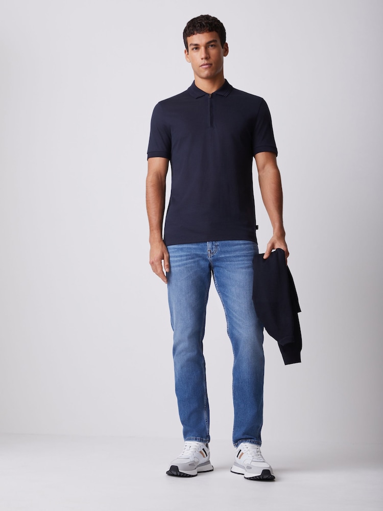 BOSS Blue Paras Quarter Zip Regular-Fit Polo Shirt - Image 2 of 5 BOSS Blue Paras Quarter Zip Regular-Fit Polo Shirt - Image 2 of 5