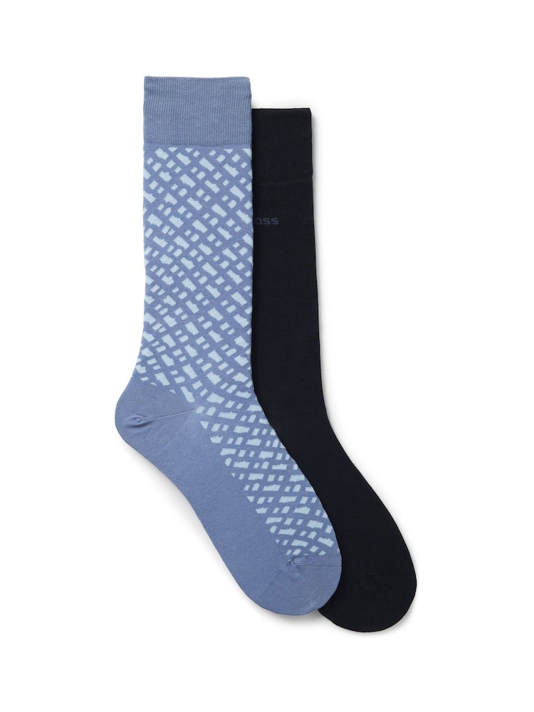 BOSS Light Blue Monogram Socks 2 Pack - Image 1 of 3 BOSS Light Blue Monogram Socks 2 Pack - Image 1 of 3