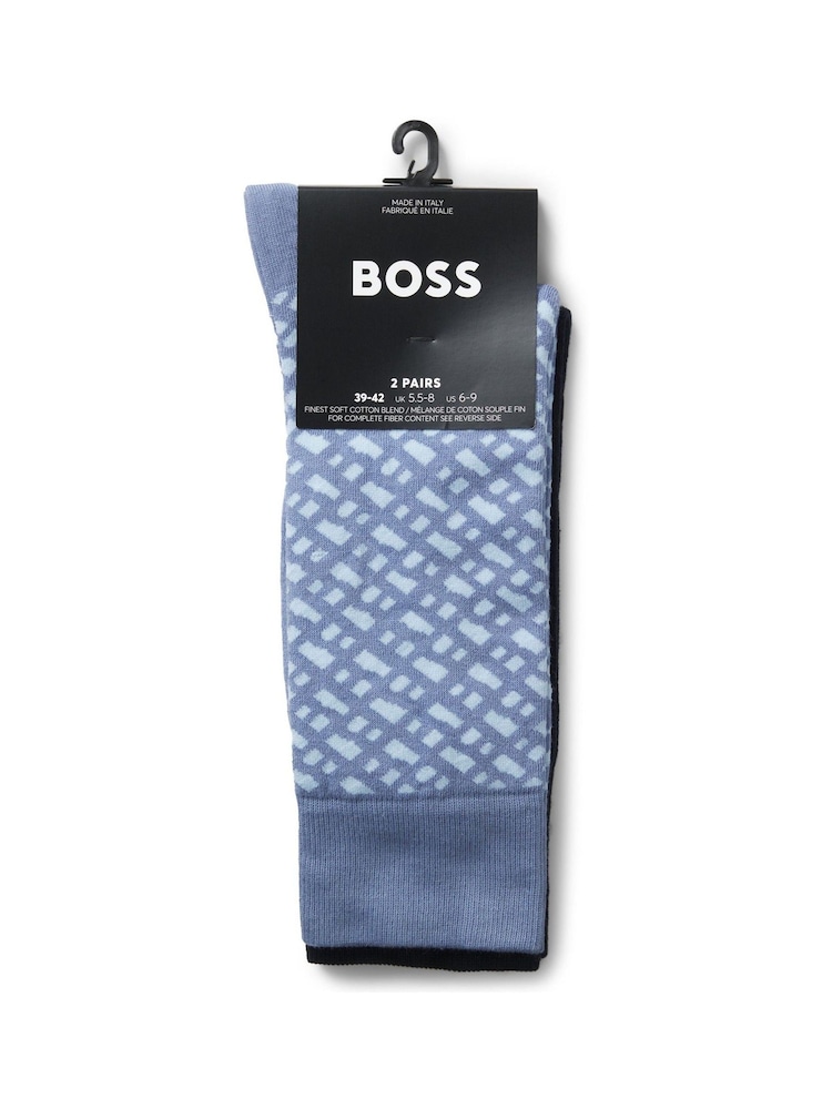 BOSS Light Blue Monogram Socks 2 Pack - Image 2 of 3 BOSS Light Blue Monogram Socks 2 Pack - Image 2 of 3