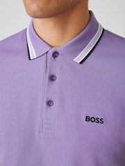 BOSS Purple Regular Fit Paddy Tipped Collar Polo Shirt - Image 5 of 6
