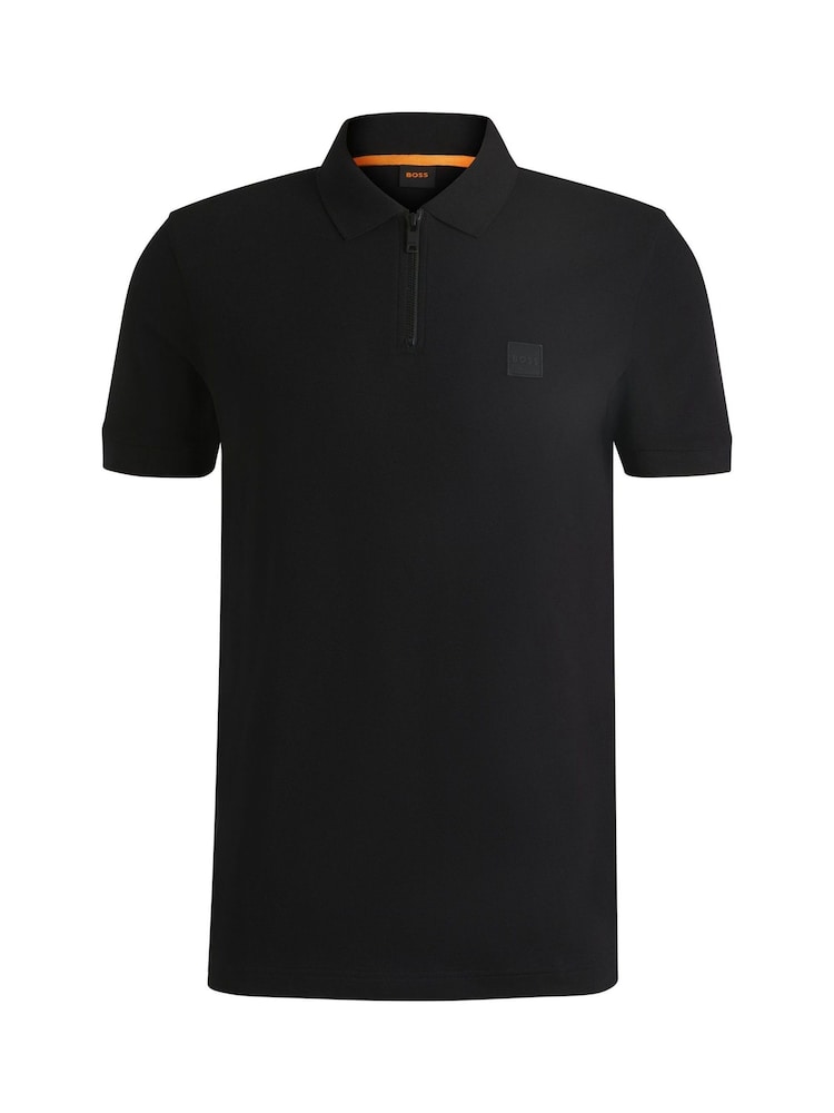 BOSS Black Slim-Fit Logo Quarter Zip Polo Shirt - Image 1 of 1 BOSS Black Slim-Fit Logo Quarter Zip Polo Shirt - Image 1 of 1