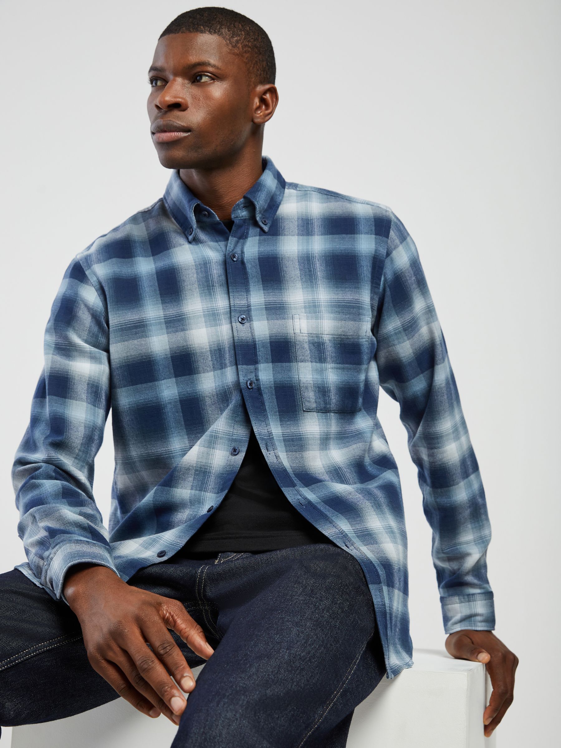 Buy BOSS Light Blue Rickert Check Flannel Shirt from the Next UK