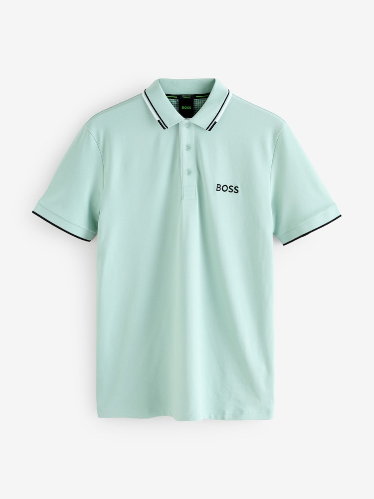 BOSS Light Green Paddy Pro Tipped Collar Polo Shirt - Image 1 of 1
