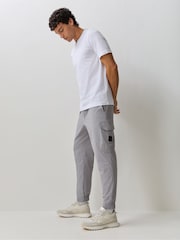 BOSS Grey Tapered-Fit Cargo Poplin Trousers - Image 3 of 6