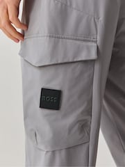 BOSS Grey Tapered-Fit Cargo Poplin Trousers - Image 5 of 6
