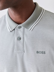 BOSS Grey Tipped Collar Regular-Fit Logo Polo Shirt - Image 4 of 5