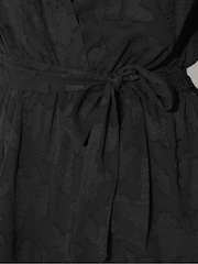 Yours Curve Black London Floral Jacquard Burn Out Wrap Top - Image 4 of 5