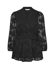 Yours Curve Black London Floral Jacquard Burn Out Wrap Top - Image 5 of 5