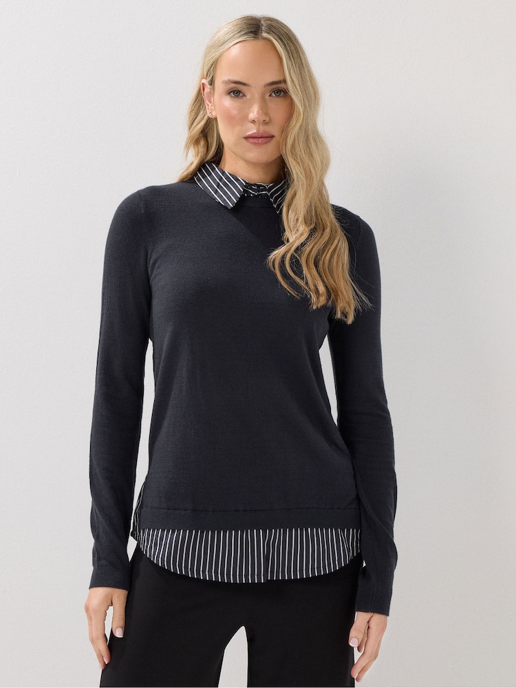 Long Tall Sally Blue 2 In 1 Shirt Jumper - Image 1 of 6