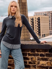 Long Tall Sally Blue 2 In 1 Shirt Jumper - Image 4 of 6