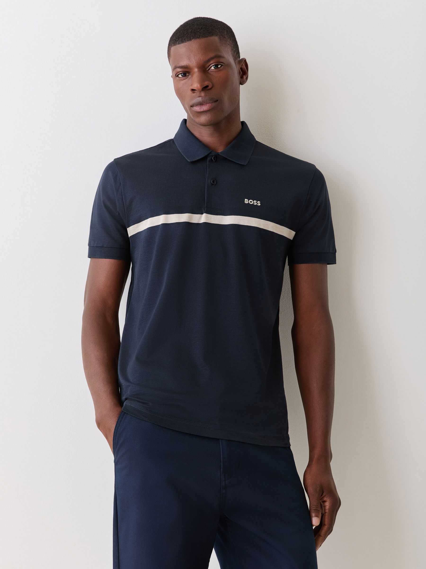 Comprar Preto - Camisa polo BOSS Paddy com detalhes de listras e