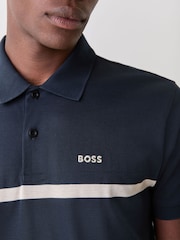 블랙 - BOSS 패디 스트라이프 디테일 레귤러핏 폴로 셔츠 - 5의 이미지 4