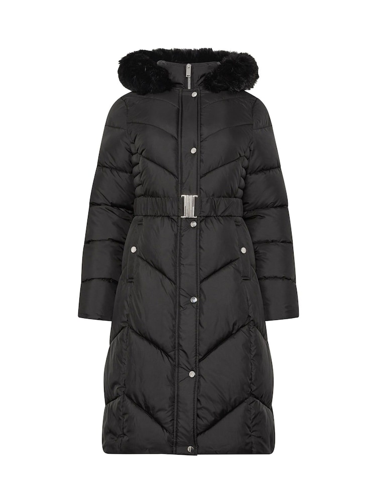 M&Co Black Glam Belted Padded Midi Coat - Image 6 of 6 M&Co Black Glam Belted Padded Midi Coat - Image 6 of 6