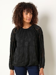 M&Co Black Jacquard Crew Neck Blouse - Image 1 of 5