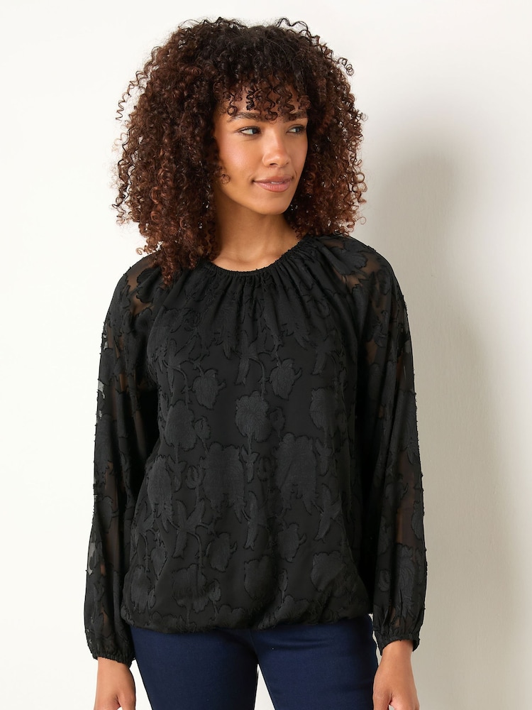 M&Co Black Jacquard Crew Neck Blouse - Image 1 of 5