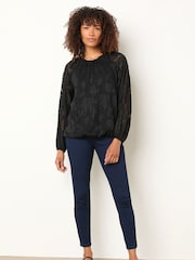 M&Co Black Jacquard Crew Neck Blouse - Image 2 of 5